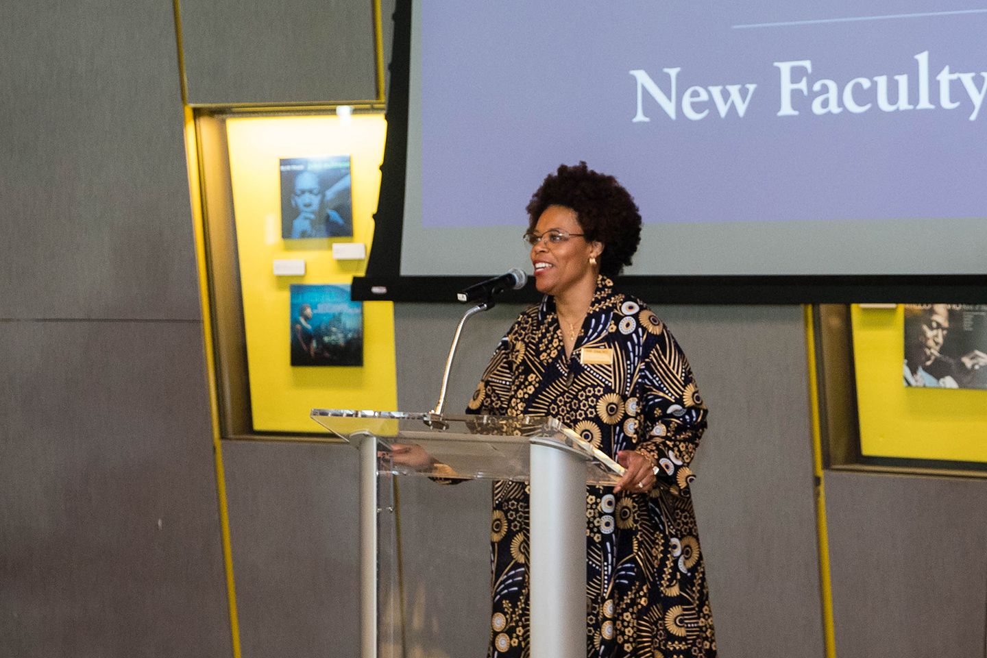 Pearl Dowe, Vice Provost for Faculty Affairs, speaks to new faculty